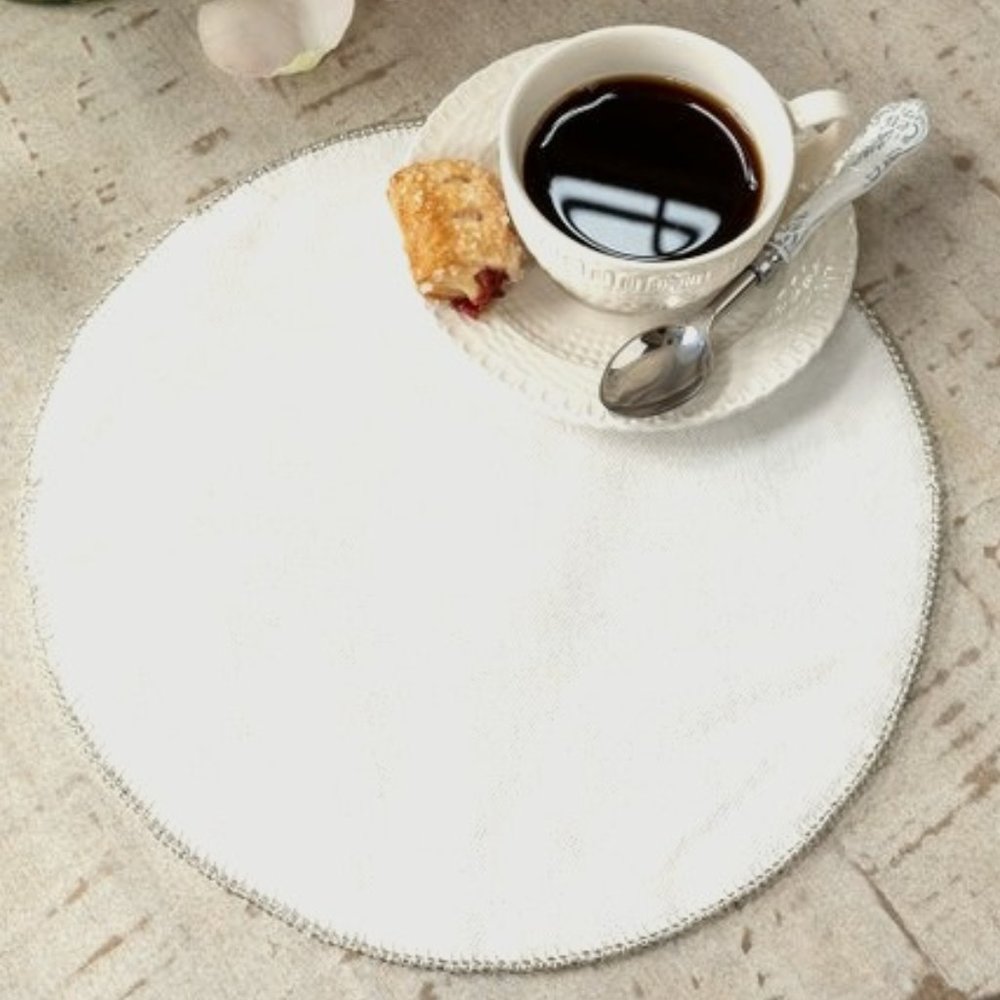 Park Hill Collection White Upcycled Tent Canvas Beaded Place Mat SET of 4 NWT
